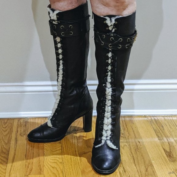 COACH Knee-High Lace-up Leather Boots Size 8 EUC - Picture 2 of 14